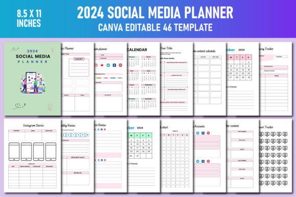 Download 2024 Social Media Planner Canva KDP - Social Collection